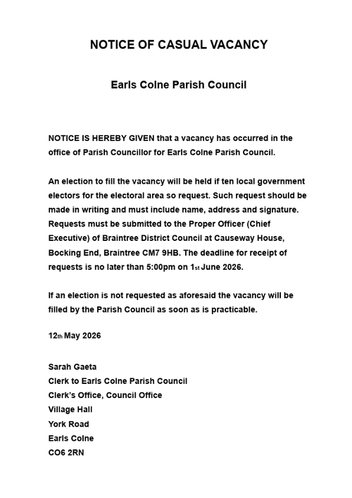 Notice of Casual Vacancy- Earls Colne Parish Council